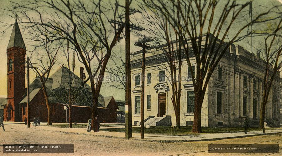 Postcard: Boston & Maine Station and New Post Office, Lawrence, Massachusetts